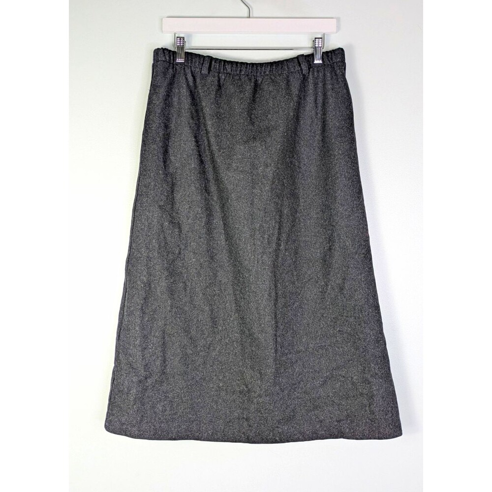 Orvis Gray Wool Midi Skirt Sz 12 Vintage Minimalist Dark Academia Elastic Waist